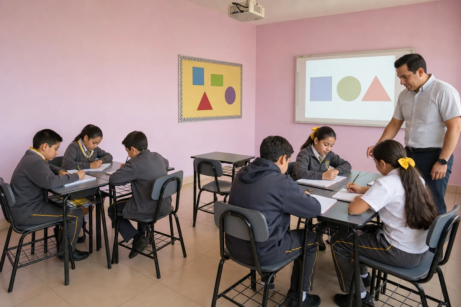 Alumna de Primaria resolviendo un reto de matemáticas con su maestra
